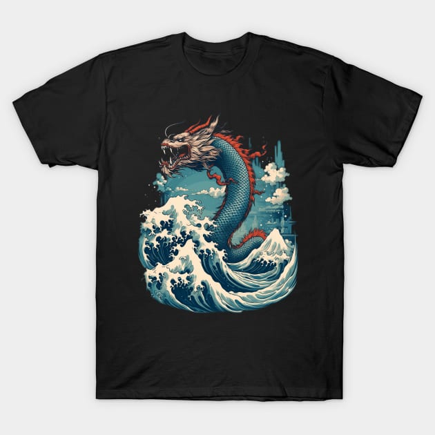 Japanese Epic Sea Dragon T-Shirt by PlayfulPrints